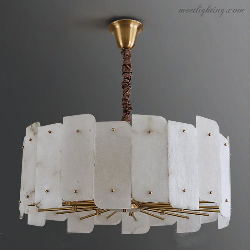 Alabaster Lorry Round Chandelier 20" 31"-Meet Lighting