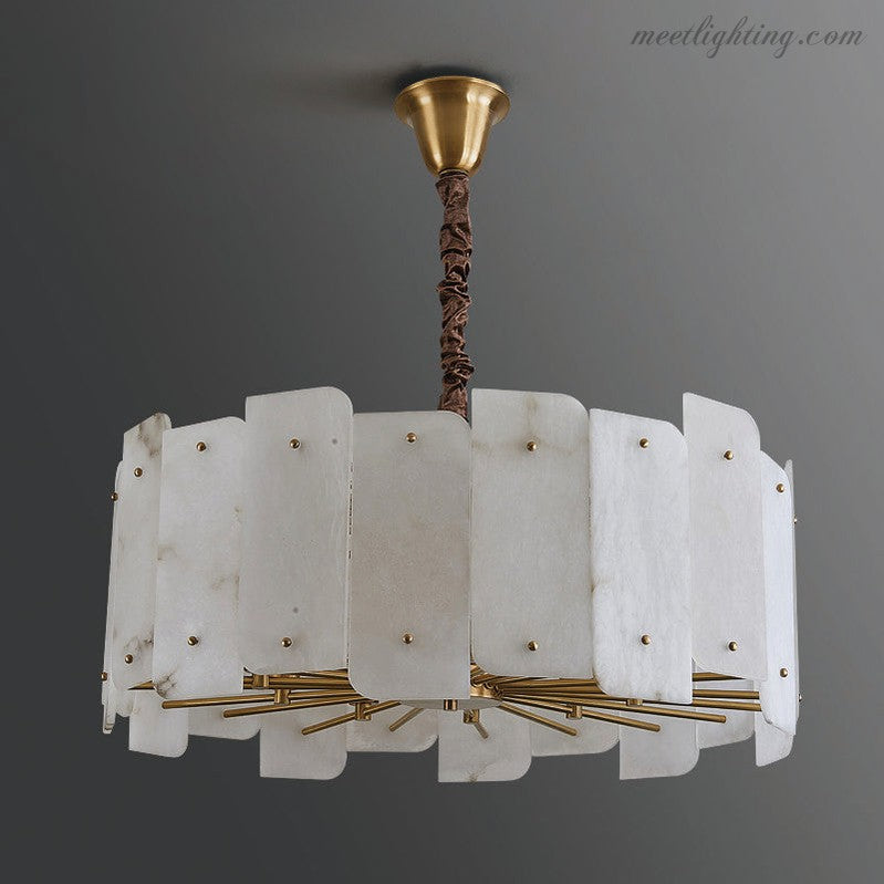 Alabaster Lorry Round Chandelier 20" 31"-Meet Lighting