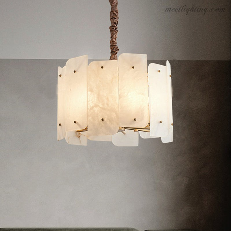 Alabaster Lorry Round Chandelier 20" 31"-Meet Lighting