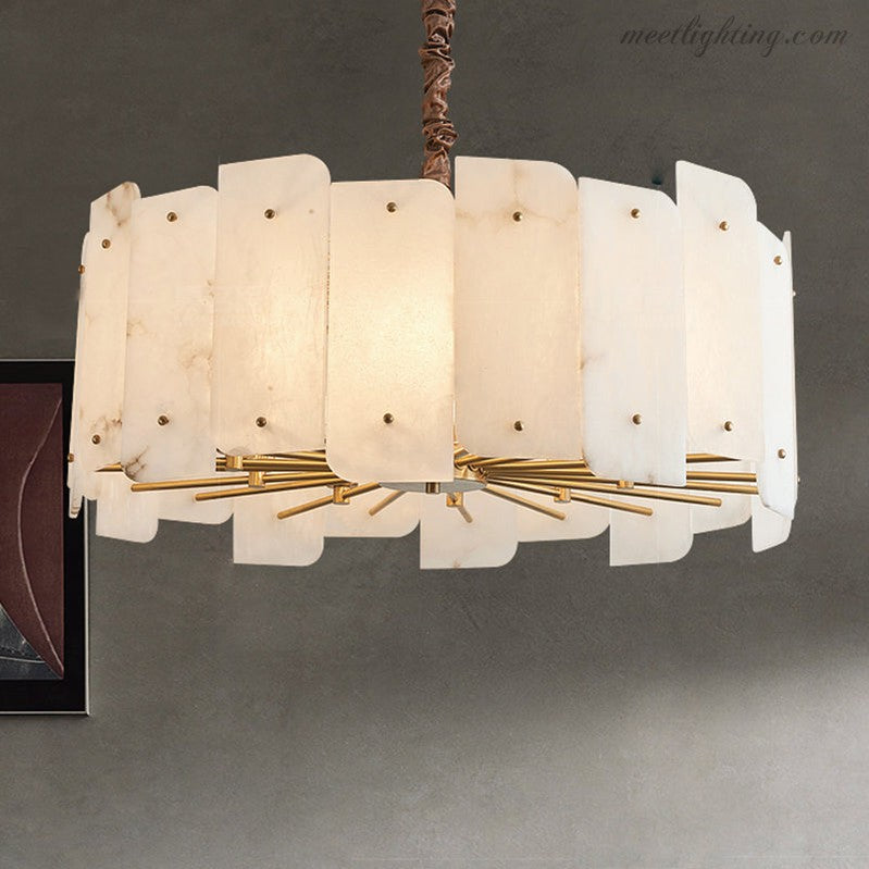 Alabaster Lorry Round Chandelier 20" 31"-Meet Lighting