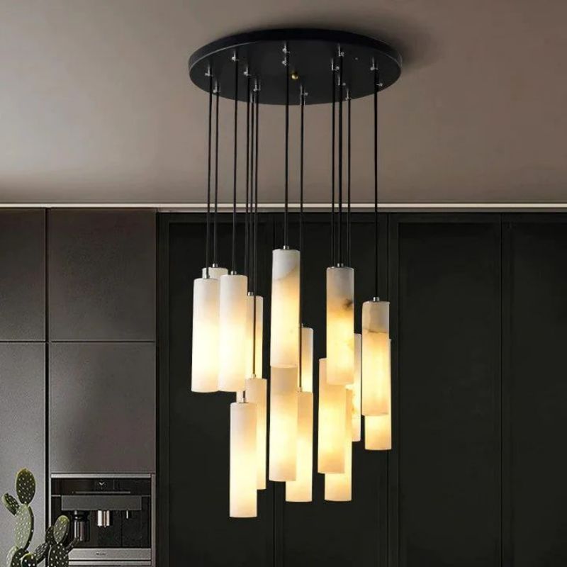 Alabaster Modern Cylindrical Round Chandelier 79"H-MEET LIGHTING