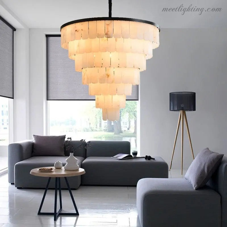 Alabaster Modern Multi-Tiered Round Chandelier-MEET LIGHTING