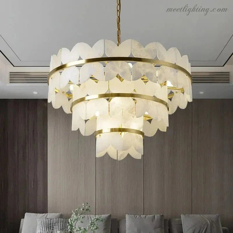 Alabaster Multi-Layer Butterfly Round Chandelier-MEET LIGHTING