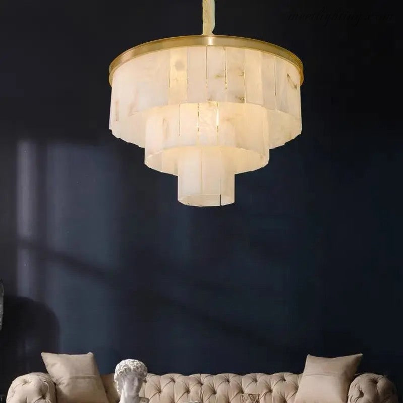 Alabaster Multi-Tiered Round Chandelier Lighting-MEET LIGHTING