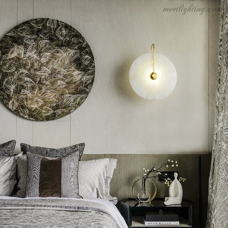 Alabaster Round Bedroom Bedside Wall Sconce-Meet Lighting