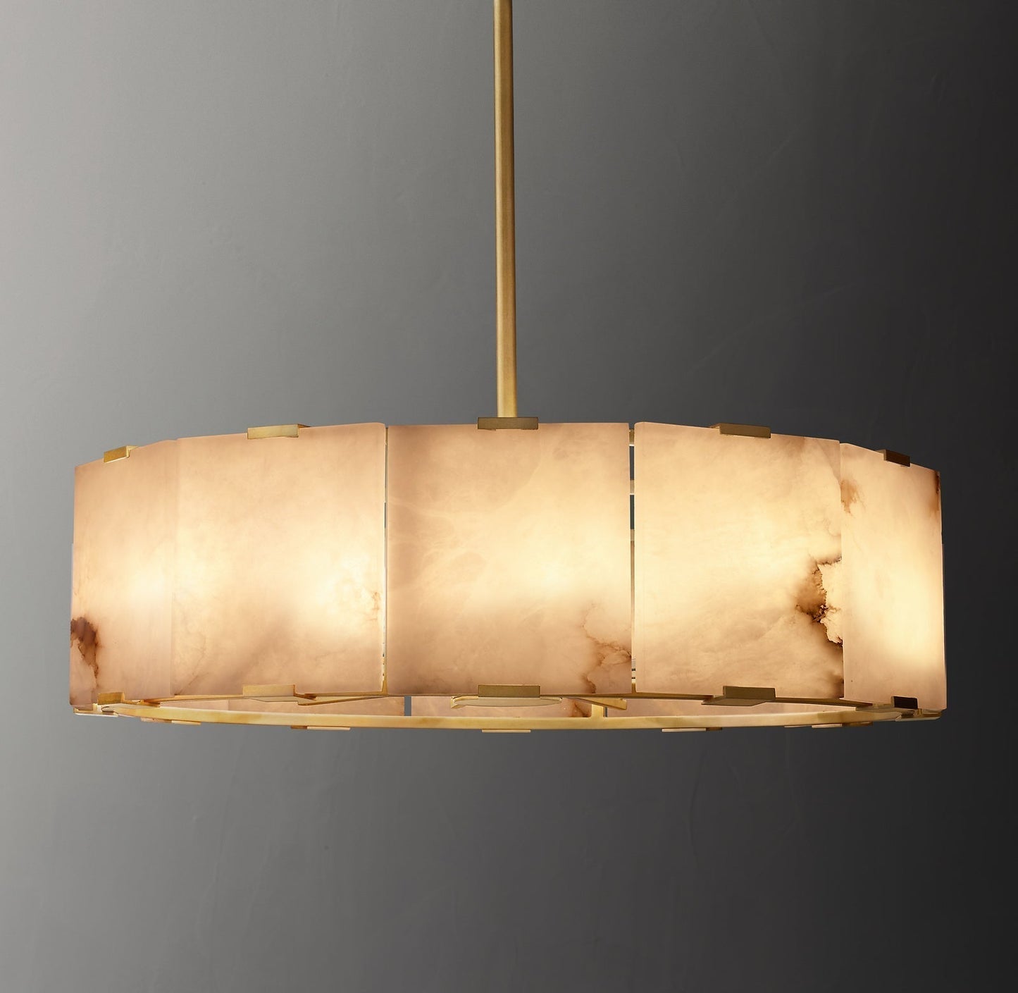 Alabaster Round Brass Pendant-Meet Lighting