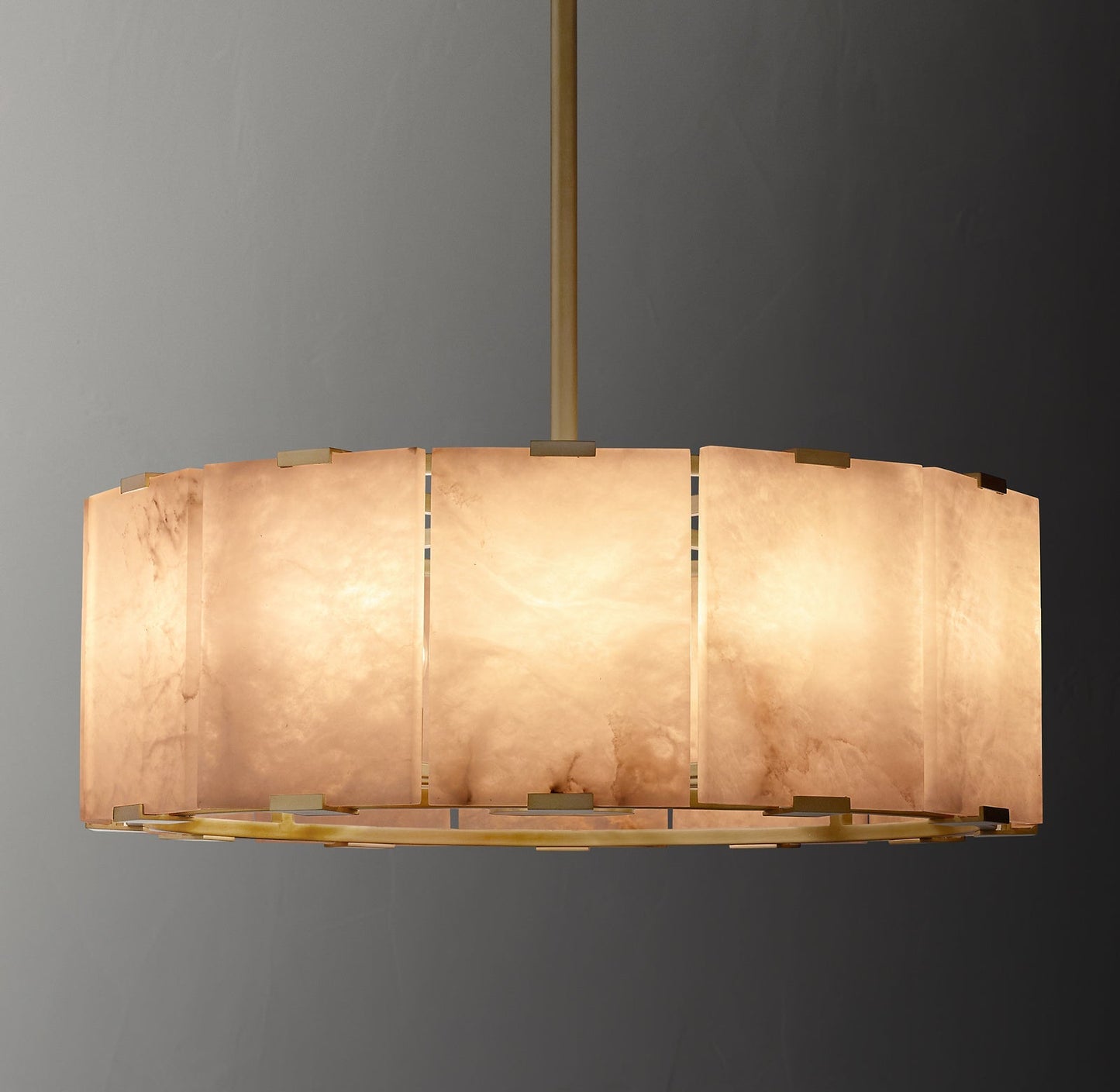 Alabaster Round Brass Pendant-Meet Lighting