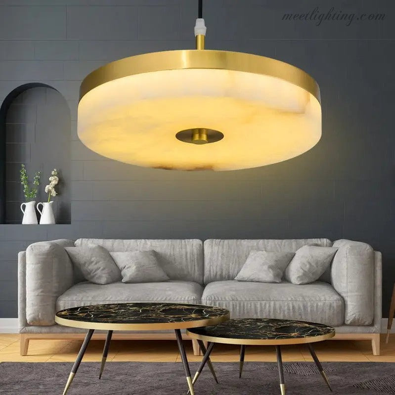 Alabaster Round Pendant Lights Living Room-Meet Lighting