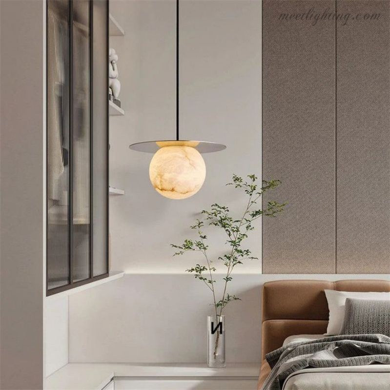 Alabaster Sphere Bedroom Pendant-Meet Lighting