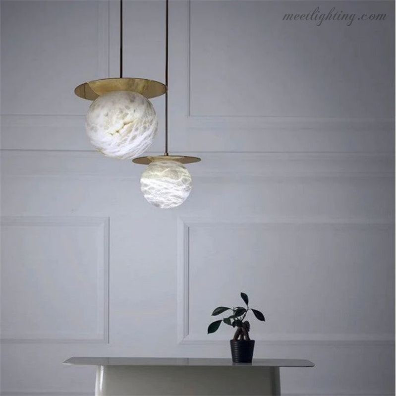 Alabaster Sphere Bedroom Pendant-Meet Lighting