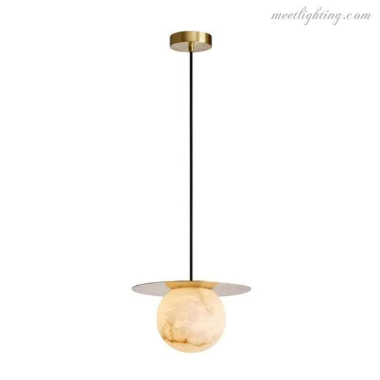 Alabaster Sphere Pendant Light Above Bed-Meet Lighting