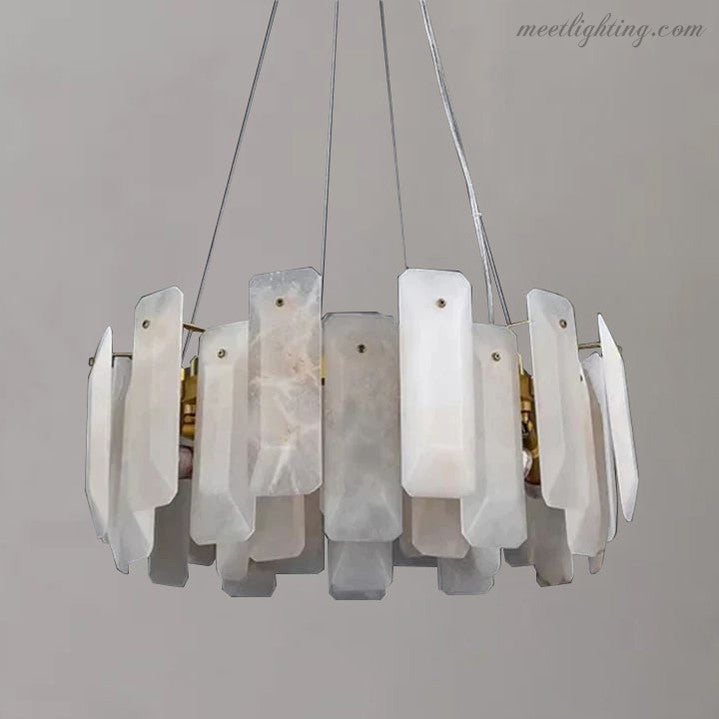 Alabaster Square Sheet Round Chandelier-Meet Lighting