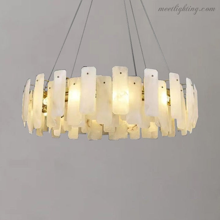 Alabaster Square Sheet Round Chandelier-MEET LIGHTING