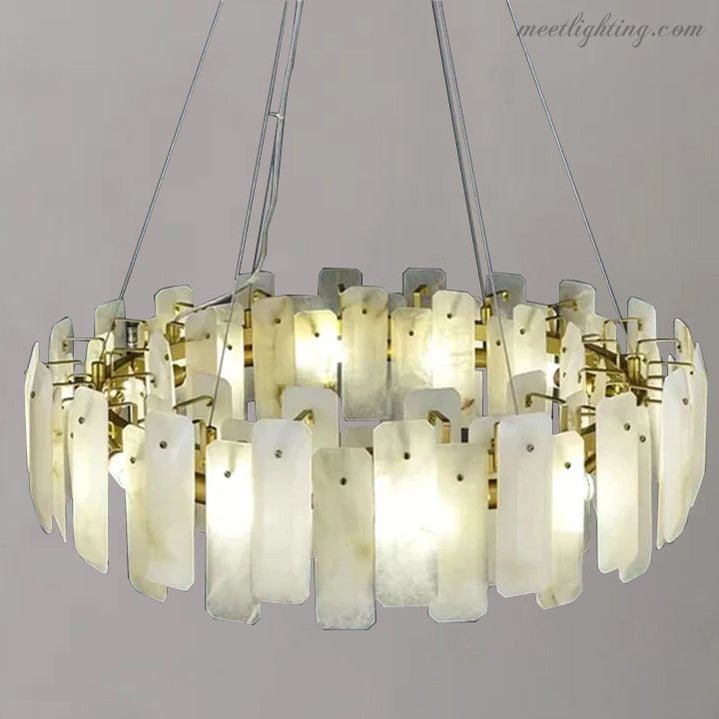 Alabaster Square Sheet Round Chandelier-MEET LIGHTING