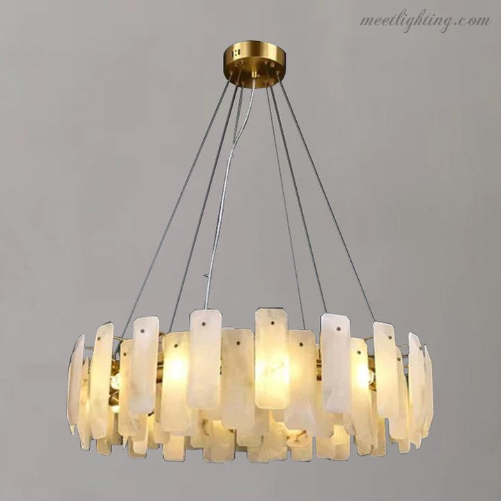 Alabaster Square Sheet Round Chandelier-MEET LIGHTING