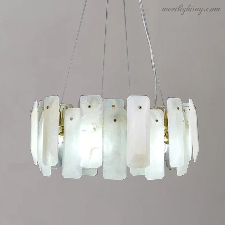 Alabaster Square Sheet Round Chandelier-MEET LIGHTING