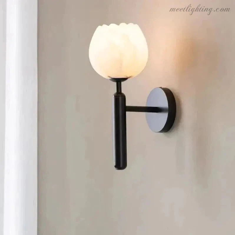 Alabaster Wall Sconce Light Tulip For Bedroom-Meet Lighting