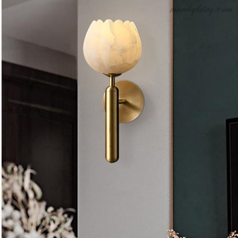 Alabaster Wall Sconce Light Tulip For Bedroom-Meet Lighting