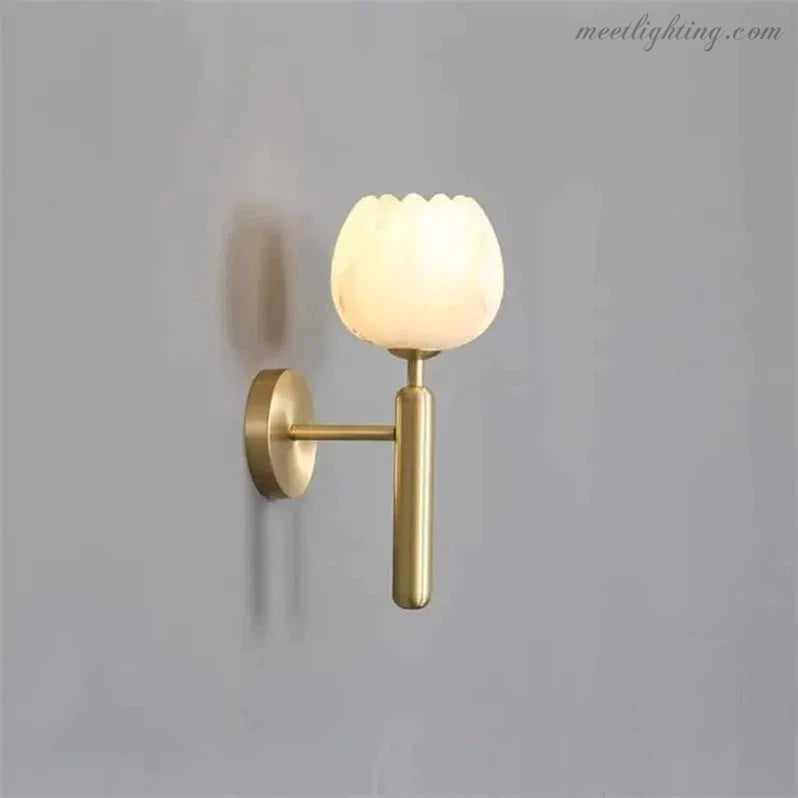 Alabaster Wall Sconce Light Tulip For Bedroom-Meet Lighting