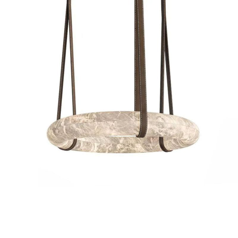 Olsa Alabaster Ring Round Pendant Chandelier, Modern Leather Strip Chandelier-MEET LIGHTING