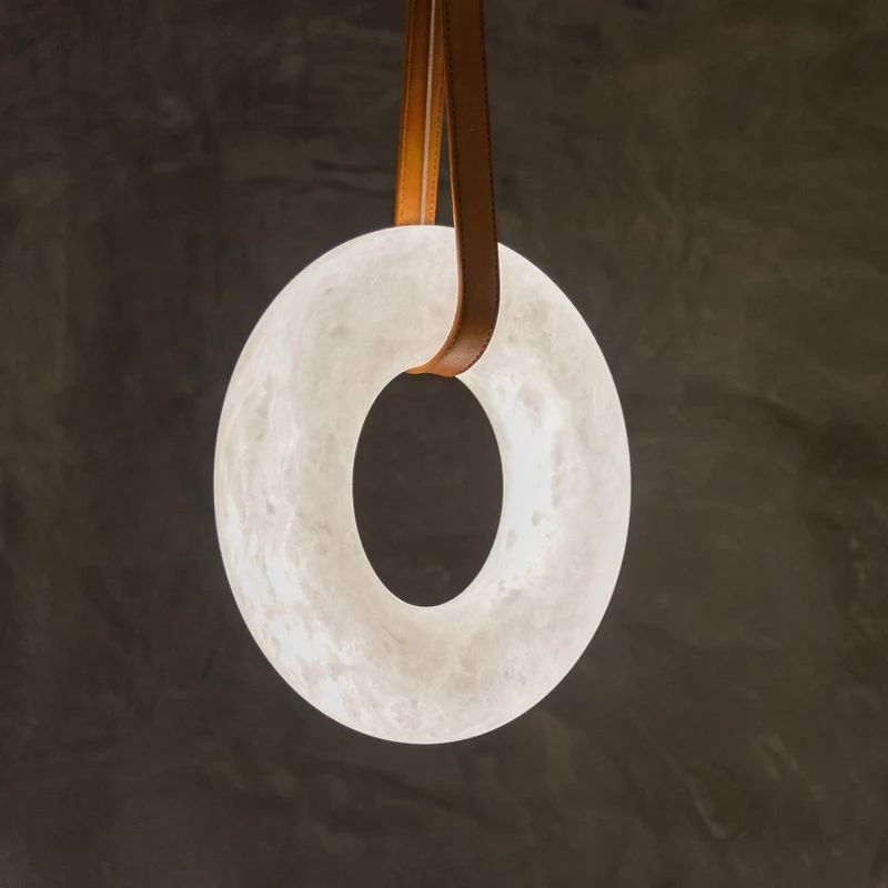 Olsa Alabaster Ring Round Pendant Chandelier, Modern Leather Strip Chandelier-MEET LIGHTING