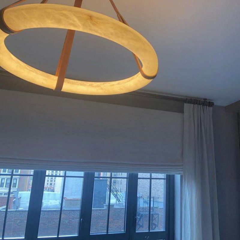 Olsa Alabaster Ring Round Pendant Chandelier, Modern Leather Strip Chandelier-MEET LIGHTING