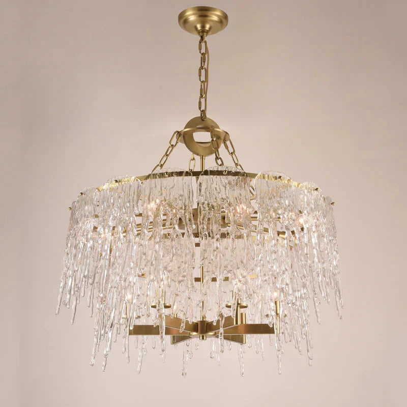 Aletta Melting Drop Crystal Glass Round Chandelier-MEET LIGHTING