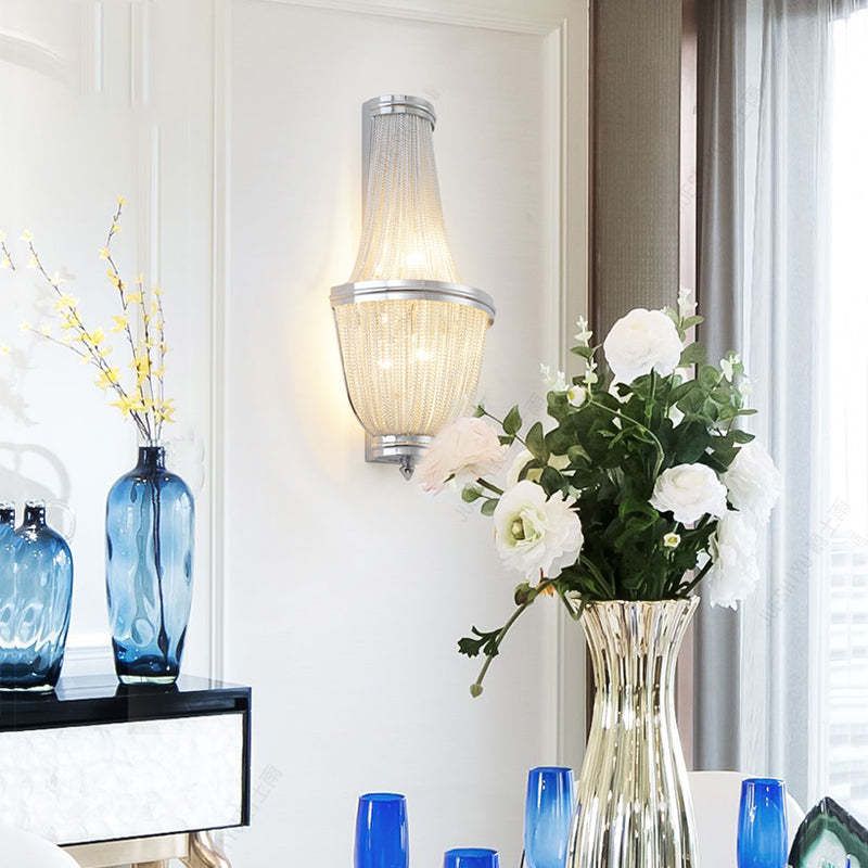 Aluminum Chain Wall Sconce In Living Room-Meet Lighting