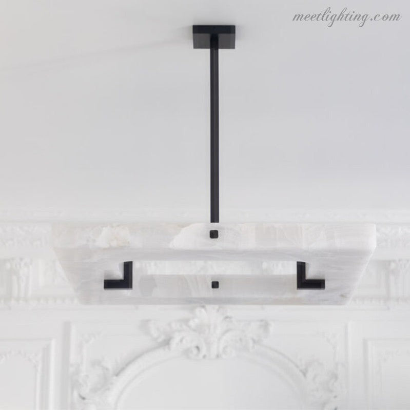 Amelia Square Alabaster Living Room Chandelier-MEET LIGHTING