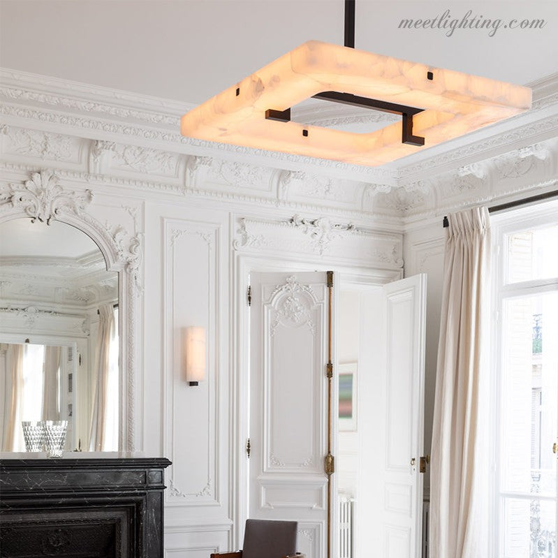 Amelia Square Alabaster Living Room Chandelier-MEET LIGHTING