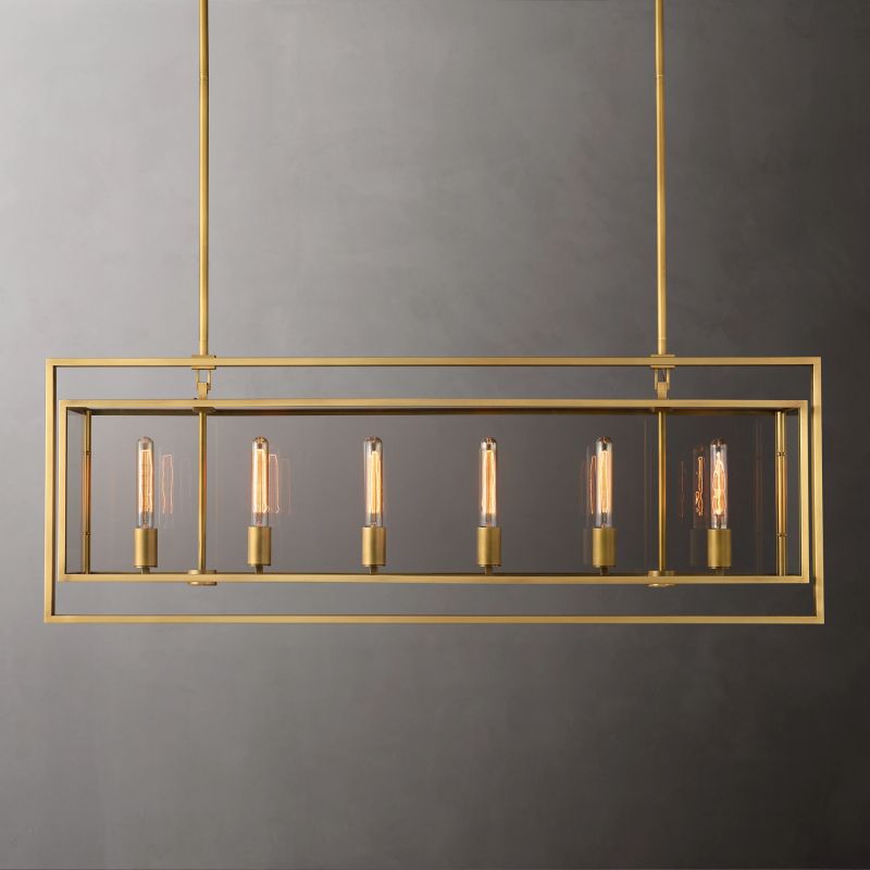 Becklola Rectangular Chandelier 54" chandeliers for dining room,chandeliers for stairways,chandeliers for foyer,chandeliers for bedrooms,chandeliers for kitchen,chandeliers for living room Rbrights Lacquered Burnished Brass  