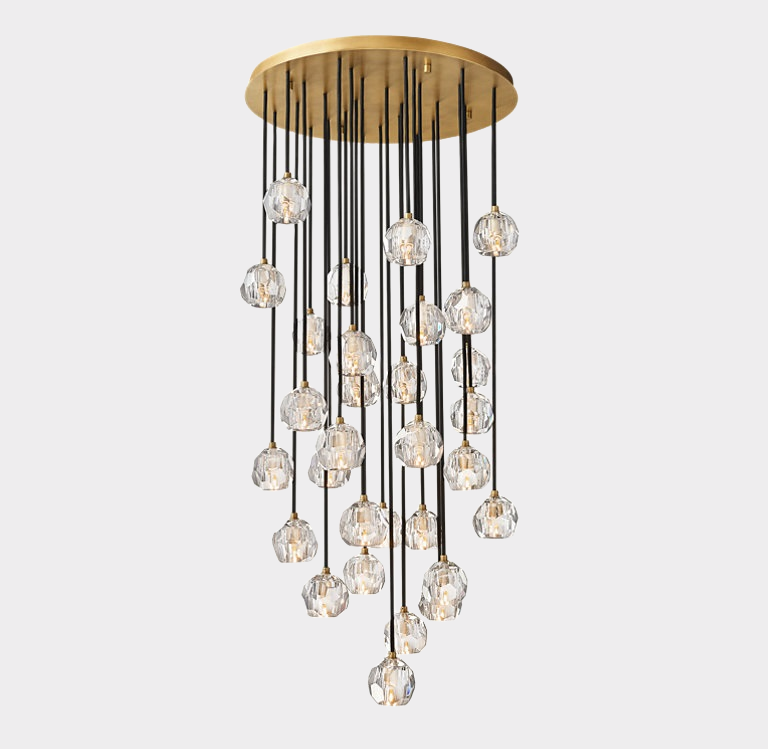 Bille De Crystal Round Cluster Chandelier 30"-Meet Lighting