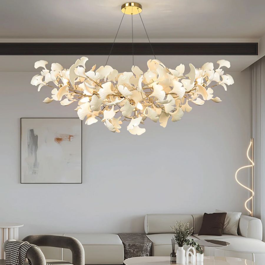 Boat-Shaped Ceramic Ginkgo Leaf Chandelier-MEET LIGHTING