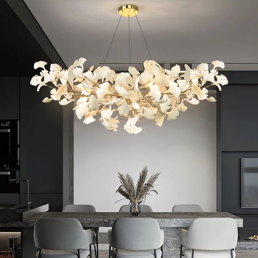 Boat-Shaped Ceramic Ginkgo Leaf Chandelier-MEET LIGHTING