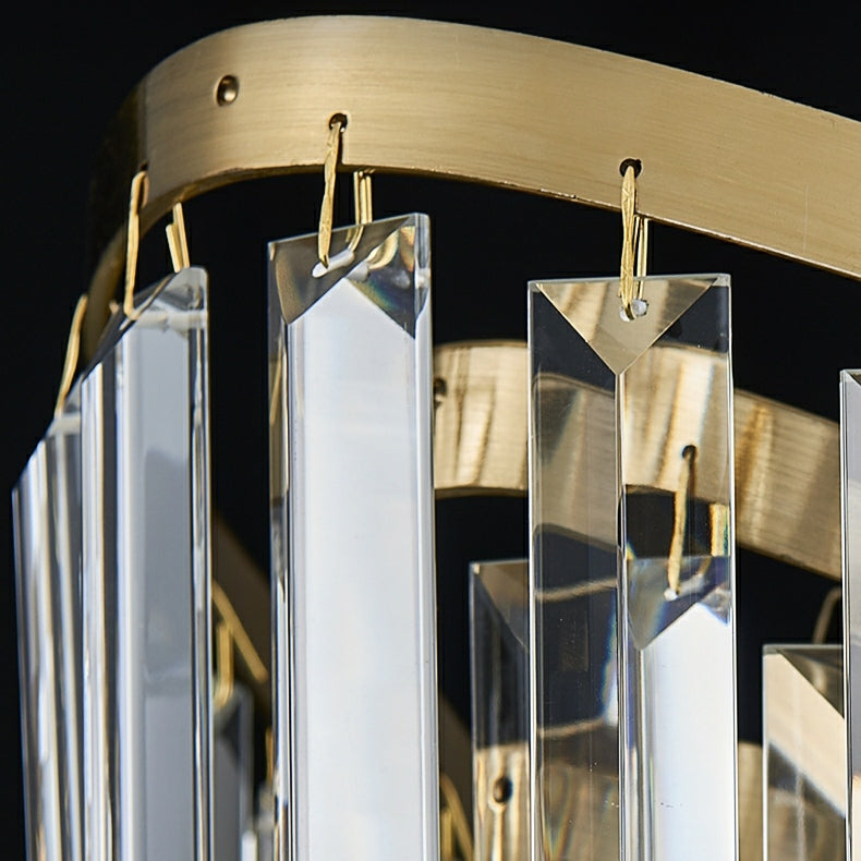 Boat Shaped LED Crystal Chandelier Oval Ceiling Light Fixture For Living/ Dining Room Table In Brass Finish-MEET LIGHTING