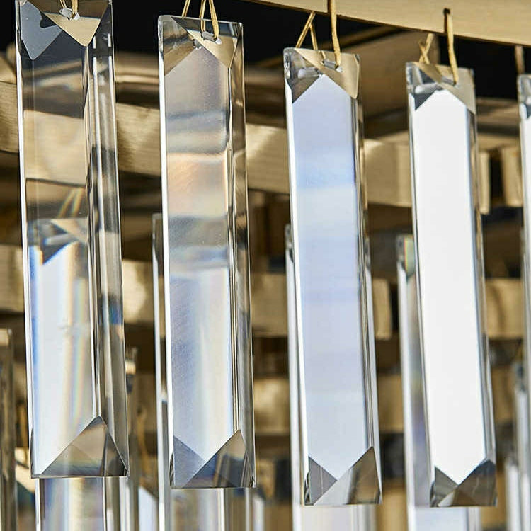 Boat Shaped LED Crystal Chandelier Oval Ceiling Light Fixture For Living/ Dining Room Table In Brass Finish-MEET LIGHTING