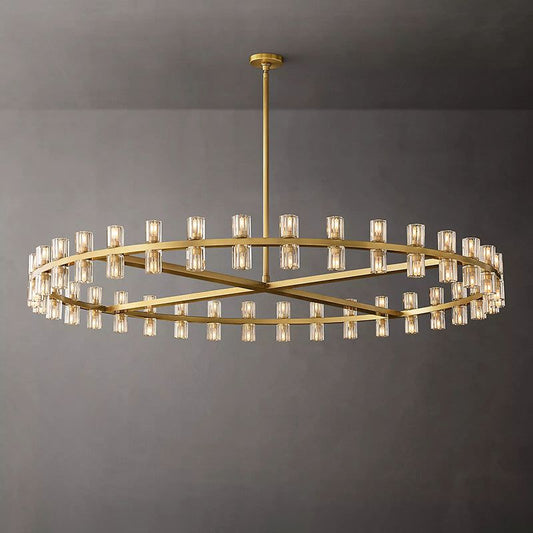 Beliy Crystal Shades Round Chandelier 60" chandeliers for dining room,chandeliers for stairways,chandeliers for foyer,chandeliers for bedrooms,chandeliers for kitchen,chandeliers for living room Rbrights Lacquered Brass  