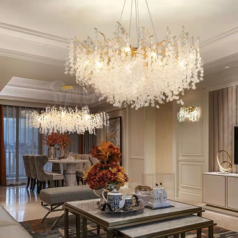 Luxury Branches Crystal Frosted Glass Chandelier Set for Living /Dining Room-MEET LIGHTING