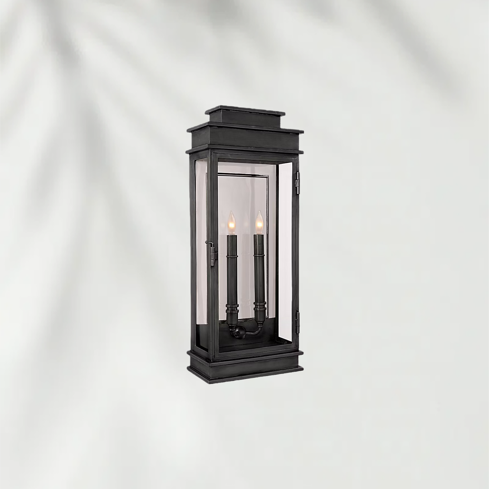 Modern Linear Outdoor Wall Lantern – Classic Glass Box Sconce with Dual Candle Lights