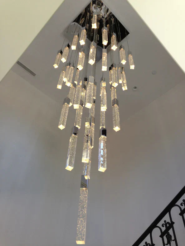 Modern Glacier Bubble Crystsal Sticks Chandelier in Gold/Chrome/Black Finish for Staircase/Foyer-MEET LIGHTING