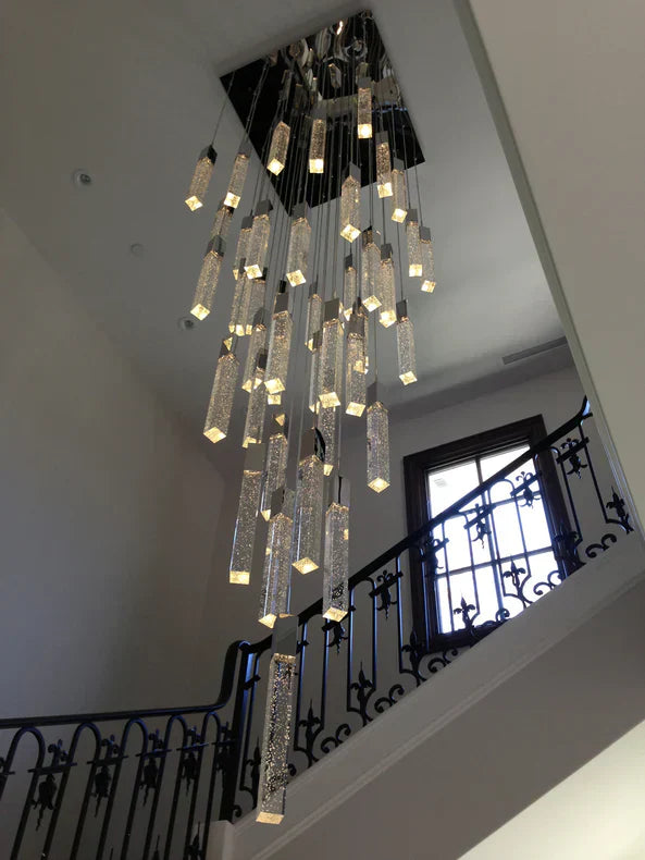 Modern Glacier Bubble Crystsal Sticks Chandelier in Gold/Chrome/Black Finish for Staircase/Foyer-MEET LIGHTING