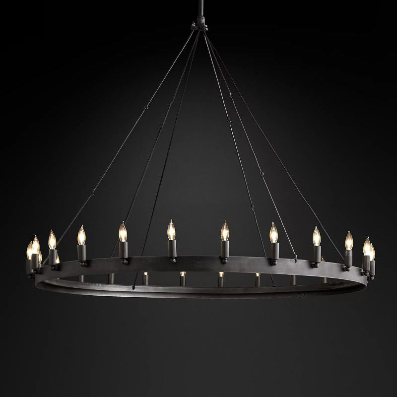 Camino Vintage Candelabra Round Chandelier 50" chandeliers for dining room,chandeliers for stairways,chandeliers for foyer,chandeliers for bedrooms,chandeliers for kitchen,chandeliers for living room Rbrights Matte Black  