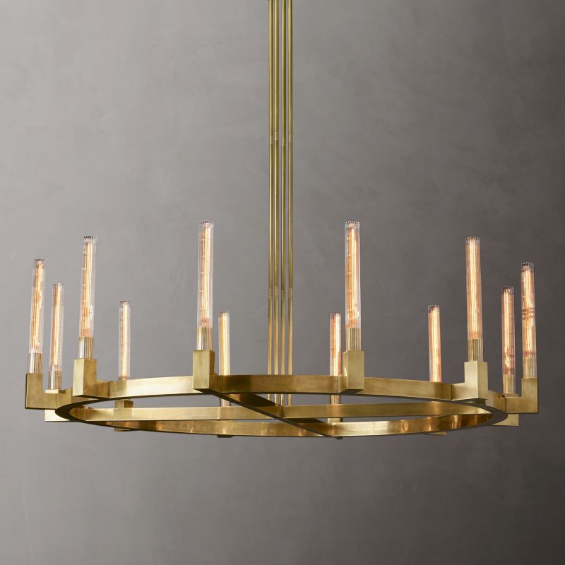 Cania Round Chandelier 60" chandeliers for dining room,chandeliers for stairways,chandeliers for foyer,chandeliers for bedrooms,chandeliers for kitchen,chandeliers for living room Rbrights Lacquered Burnished Brass  