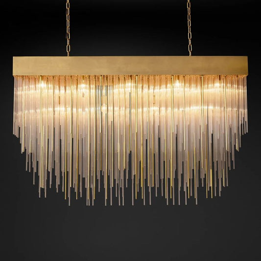 Cascada Blown Glass Square Chandelier 54" chandeliers for dining room,chandeliers for stairways,chandeliers for foyer,chandeliers for bedrooms,chandeliers for kitchen,chandeliers for living room Rbrights Lacquered Brass  