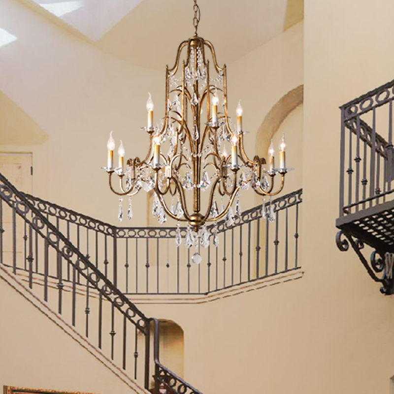 Caspian Vintage Candle Art Brass Chandelier For Living Room-MEET LIGHTING