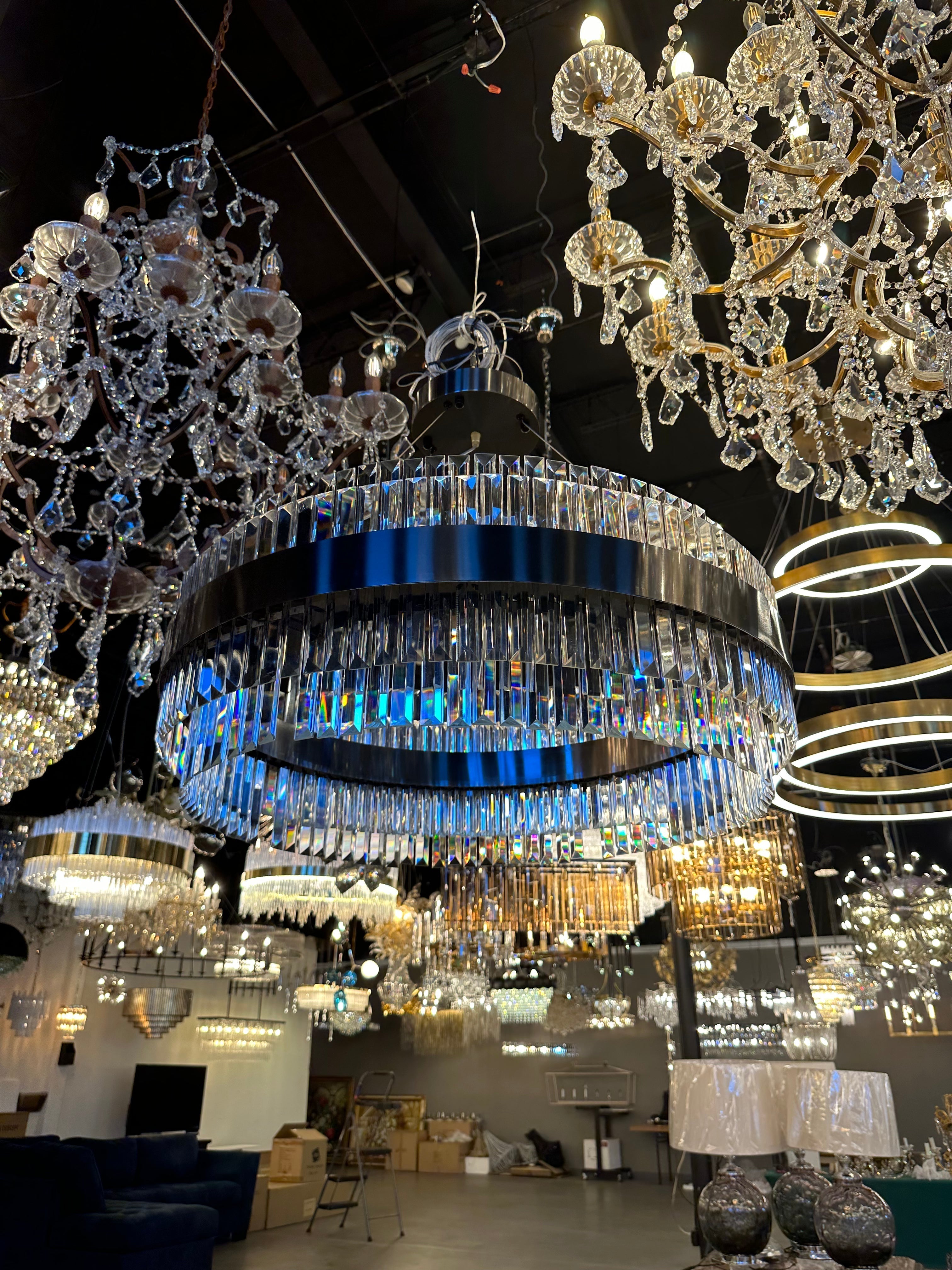 Cebal Odeon Round Crystal Fringe Chandelier-MEET LIGHTING