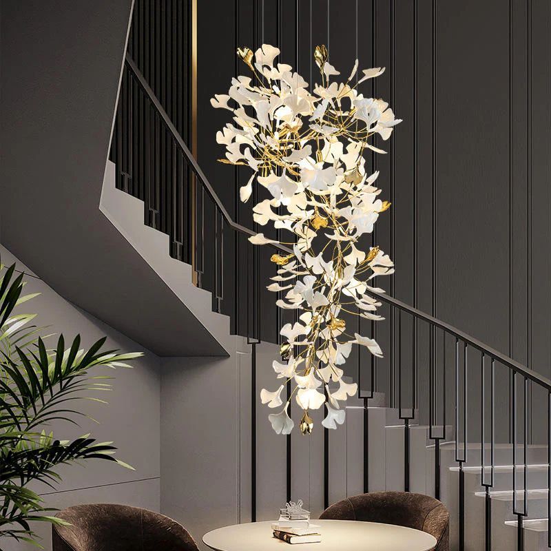 Ceramic Ginkgo Cascading A Branch Chandelier-MEET LIGHTING