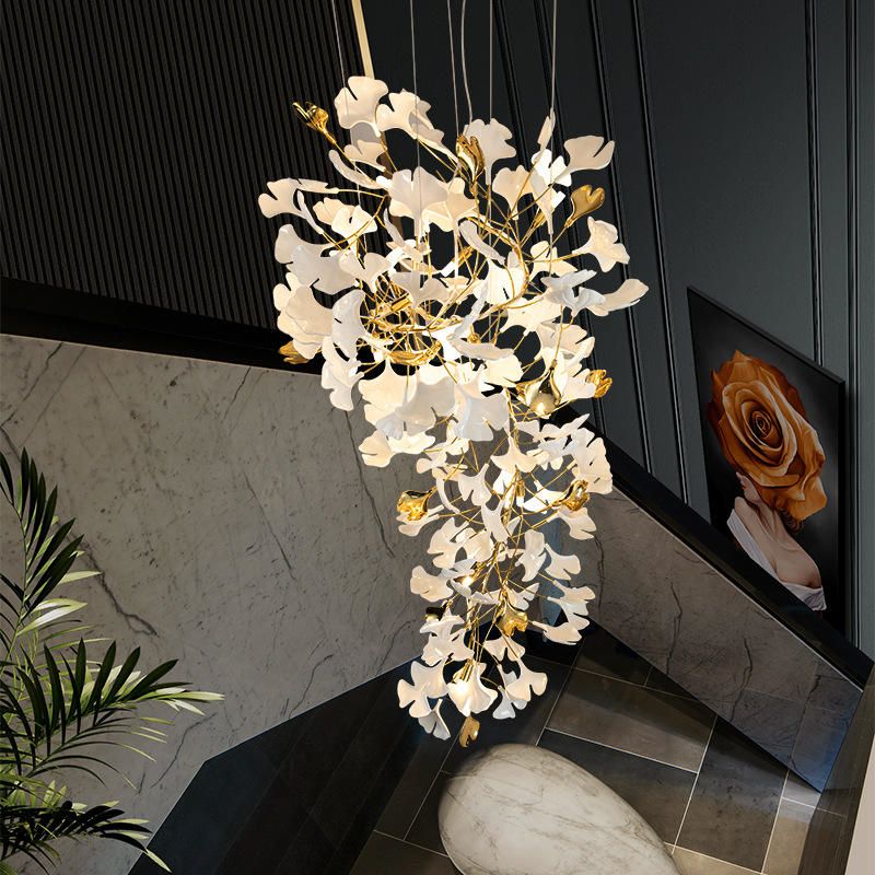 Ceramic Ginkgo Cascading A Branch Chandelier-MEET LIGHTING