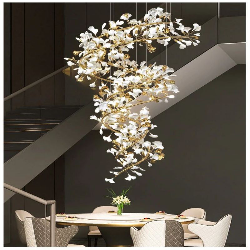 Ceramic Ginkgo Cascading B (Spiral) Branch Chandelier-Meet Lighting