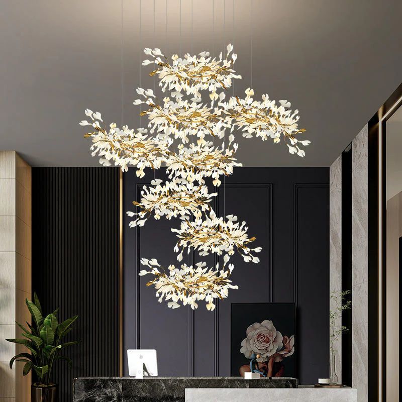 Ceramic Ginkgo Cascading C (Alternating) Branch Chandelier-Meet Lighting